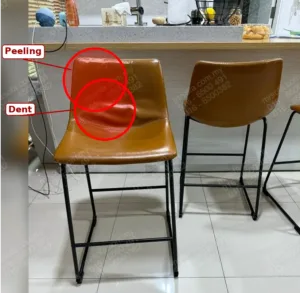 bar chair leather damage before repair showing peeling and dented backrest in jalan u thant ampang Kuala Lumpur by mr sofa