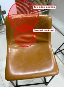 damaged brown leather bar chair before reupholstery with peeling top edge and dented backrest in jalan u thant ampang Kuala Lumpur by mr sofa