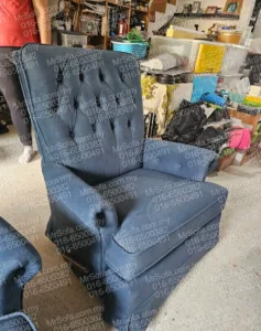 Blue reclining rocking Italy sofa chair after restoration by Mr Sofa in Bukit Damansara KL