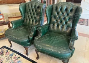 classic-oil-wax-leather-chesterfield-wing-chairs-before-restoration-shah-alam Before restoration classic oil wax leather Chesterfield wing chairs with cracked leather by Mr Sofa Shah Alam