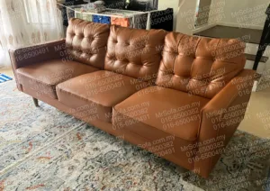 Brown leather sofa after cushion restoration by Mr Sofa for customer in Ampang KL