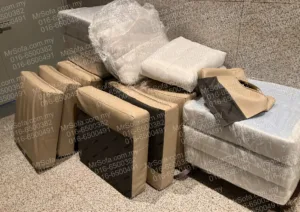 Leather sofa cushion replacement in progress at Menara Exchange 106 TRX Kuala Lumpur by Mr Sofa