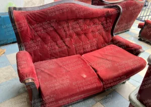 old-red-velvet-classic-sofa-before-reupholstery-cheras-kl-mr-sofa Old red velvet European-style Chesterfield sofa before reupholstery by Mr Sofa in Cheras KL