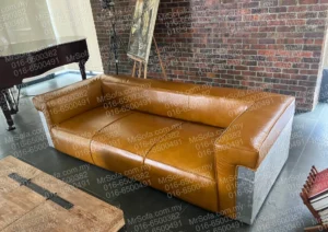 Restored and repaired Aircraft Riveted stainless steel designer leather brancaster sofa by Mr Sofa in Taman U Thant KL