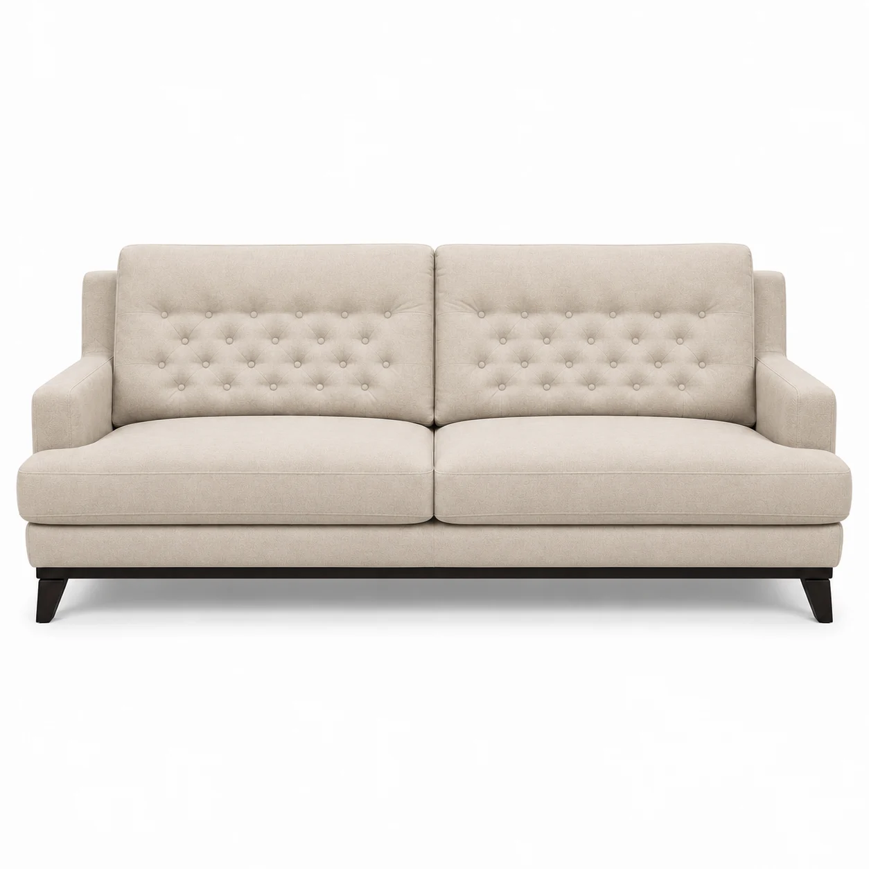 Restored and repaired Rozel sofa in beige upholstery with button design by Mr Sofa Gombak Selangor