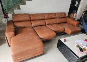 Completed L shape sofa reupholstery and repaired with half leather and chaise by Mr Sofa Ampang KL
