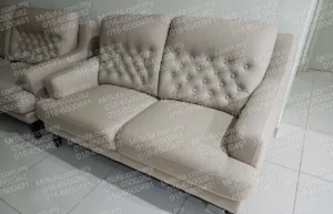 reupholstered-rozel-2-seater-sofa-beige-fabric-button-design-gombak-selangor-by-mr-sofa Restored Rozel two seater sofa in beige fabric with button tufted backrest by Mr Sofa