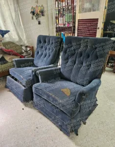 Before restoration of worn blue Italy reclining rocking sofa chairs by Mr Sofa in Bukit Damansara KL