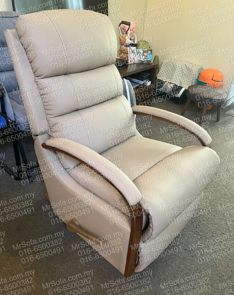beige-cow-hide-leather-la-z-boy-rocking-recliner-reupholstery-ampang-kl Beige cow hide leather La-Z-Boy rocking recliner reupholstery by Mr Sofa Ampang KL