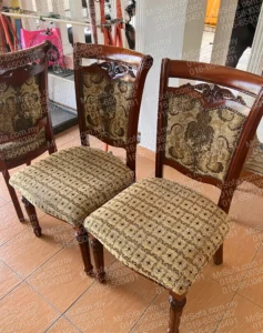 Dining chair repair in Ampang KL by Mr Sofa, before reupholstery with old fabric, sagging seat and weak backrest support.