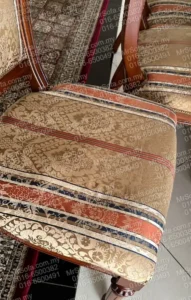 floral-fabric-seat-cushion-rosewood-chair-reupholstery Close up of seat cushion on French Victorian rosewood chair before reupholstered by Mr Sofa in Kampung Datuk Keramat KL