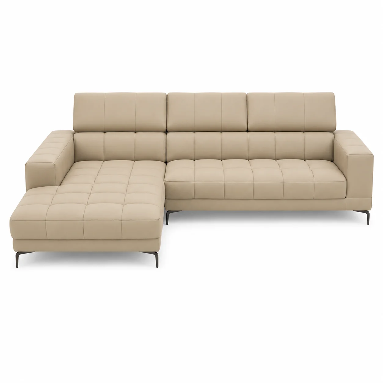 L shape leather sofa reupholstery in Maluri KL with new beige leather finish by Mr Sofa