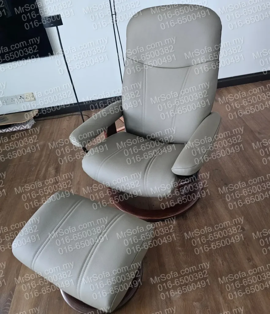 stressless-recliner-light-grey-cow-hide-leather-bangsar-kl Stressless recliner restored in light grey cow hide leather by Mr Sofa in Bangsar KL